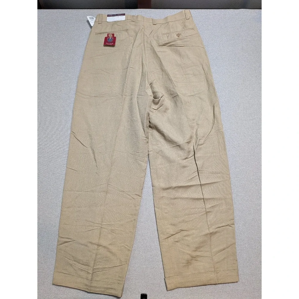 Phat Farm Mens Pants G-200B Khaki 36x32 Linen Wide Leg Breathable Pockets Y2K